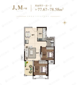 2号楼J、M户型-2室2厅1卫-77.67㎡